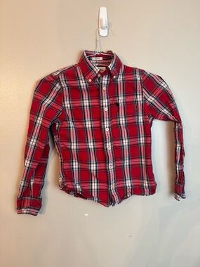 Boys Abercrombie & Fitch Muscle Red Plaid Button-Up Shirt Size Small